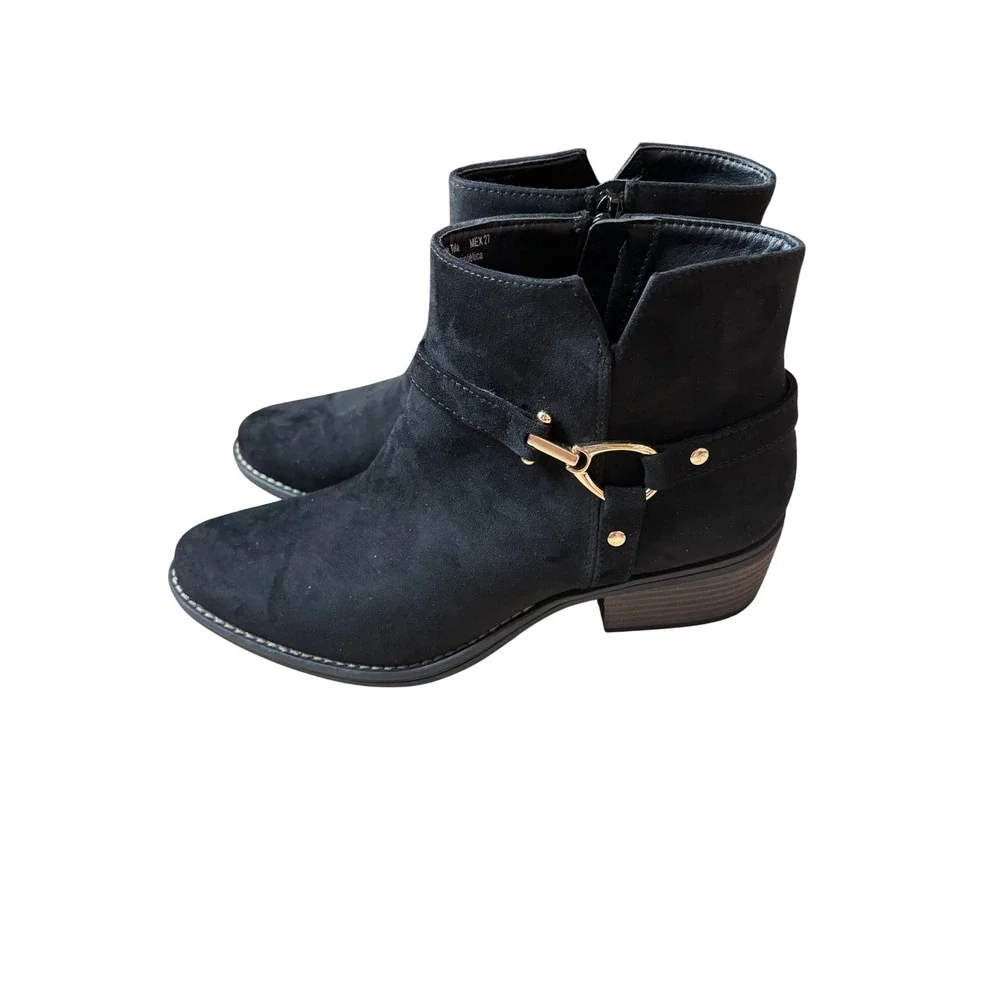 White Mountain Womens Black Ankle Boots Horsebit Buckle Booties Size 10
